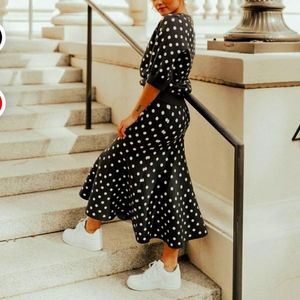 NAVY Blue Polka Dot Sweater + Midi skirt set Med